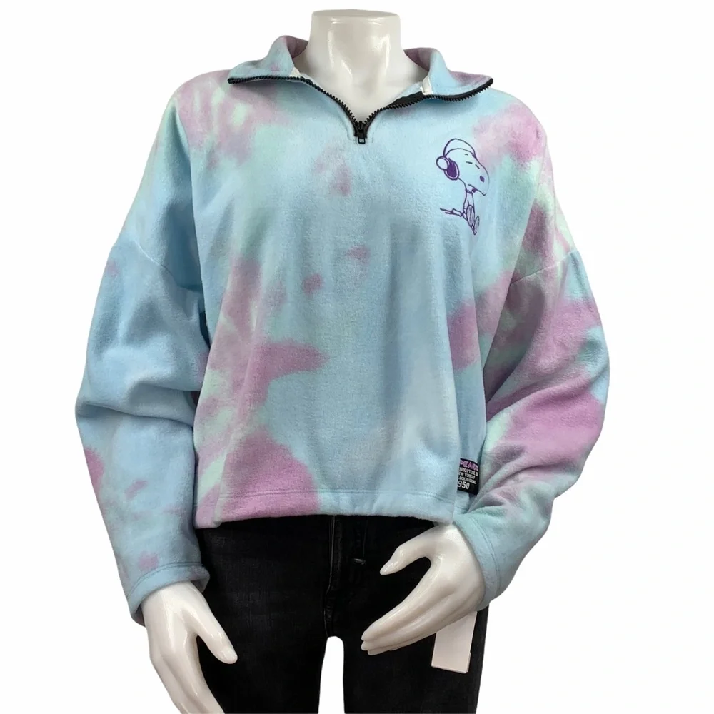 💜NWT Peanuts Tie-Dye 1/4 Zip Fleece Sweatshirt💜 - Picture 1 of 7